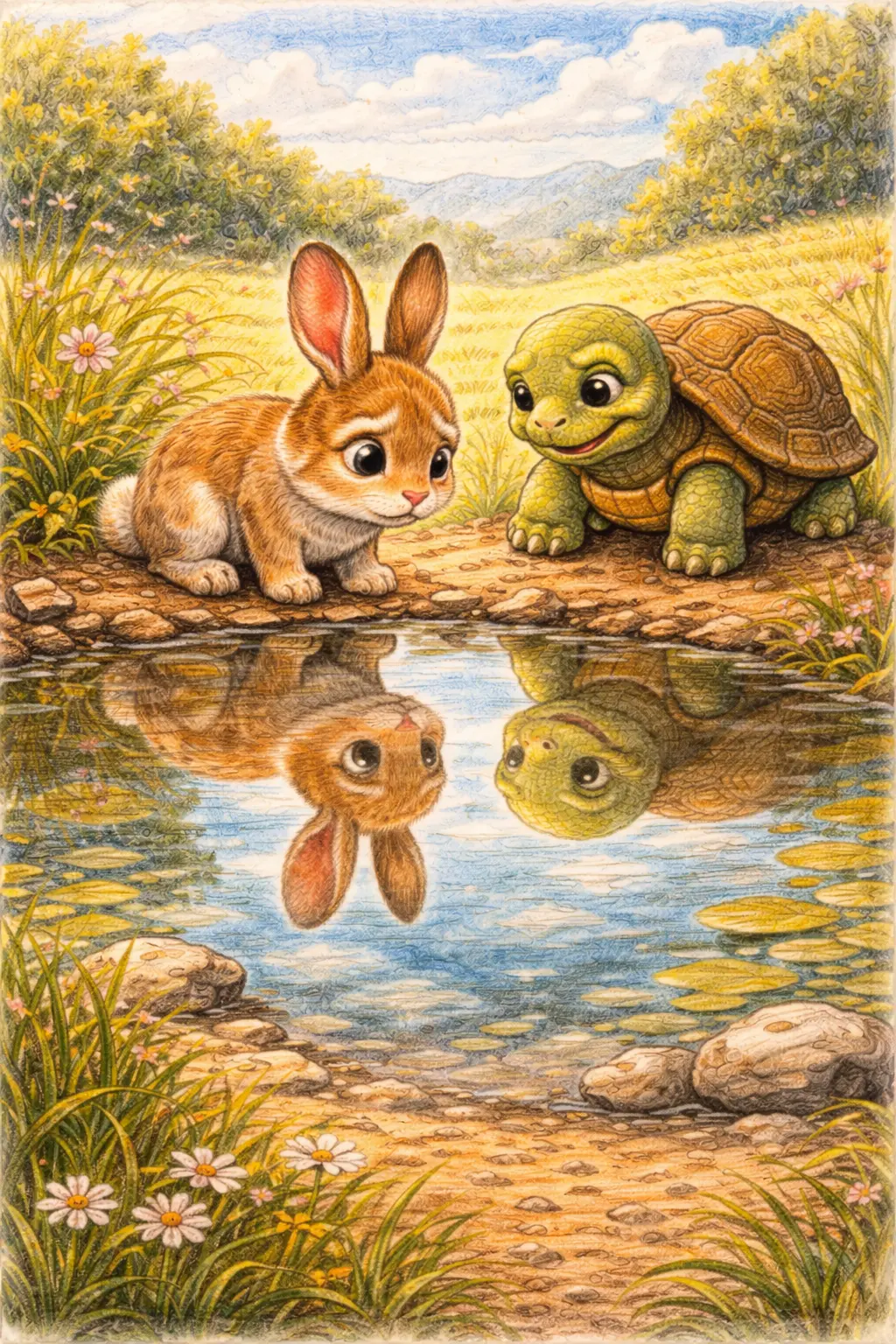 Illustration for the parable The Rabbit and the Clear Pond