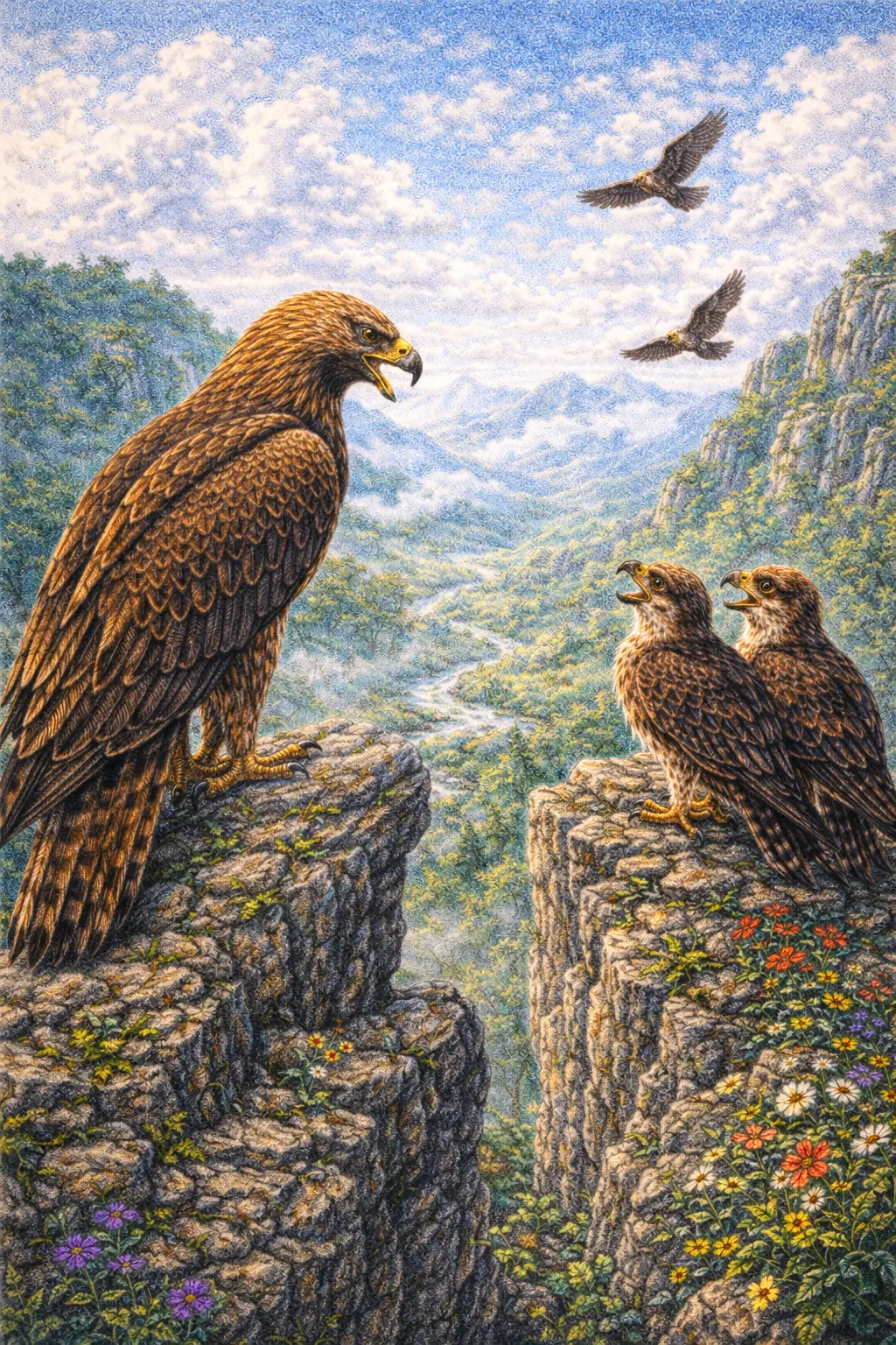Illustration for the parable The Mother Eagle and the Young Eagles