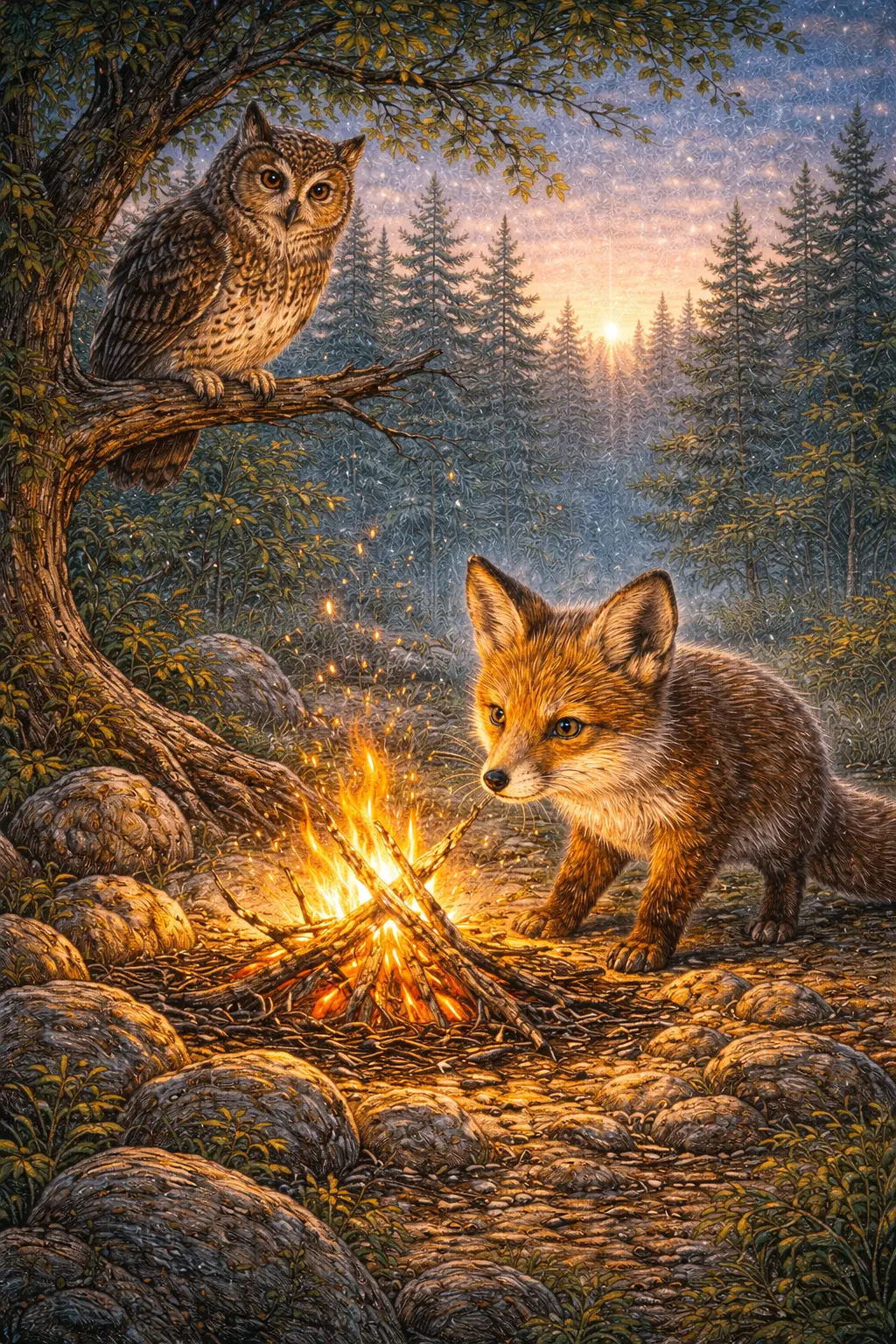 Illustration for the parable The Fox and the Sleeping Fire