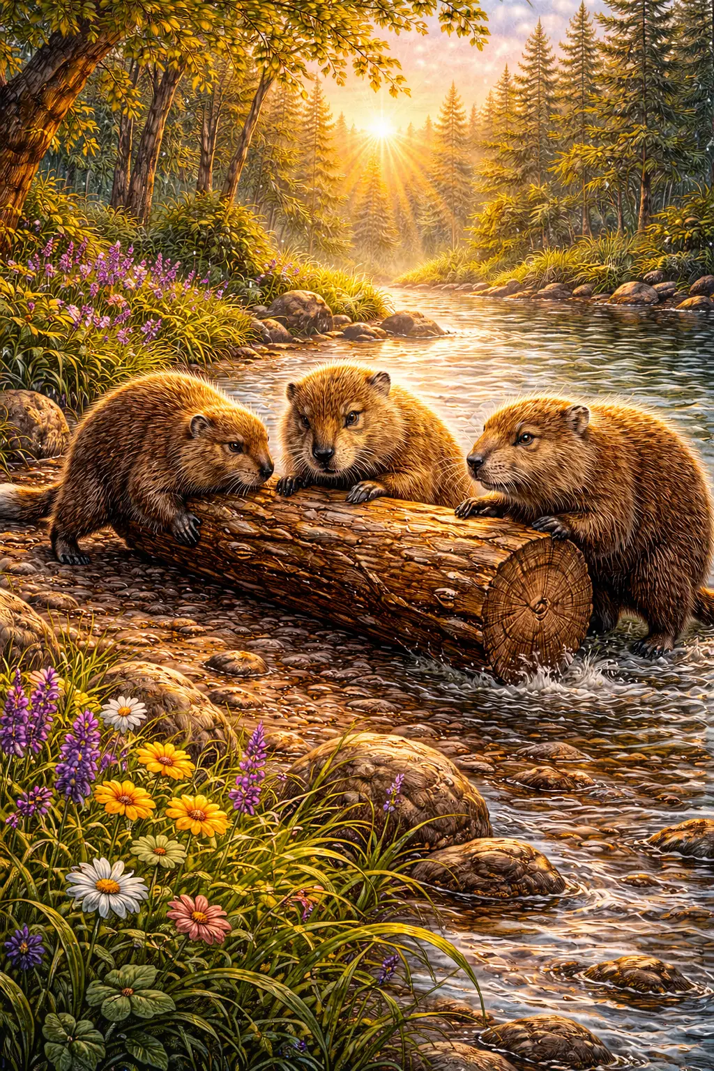 Illustration for the parable The Three Beavers and the Heavy Log