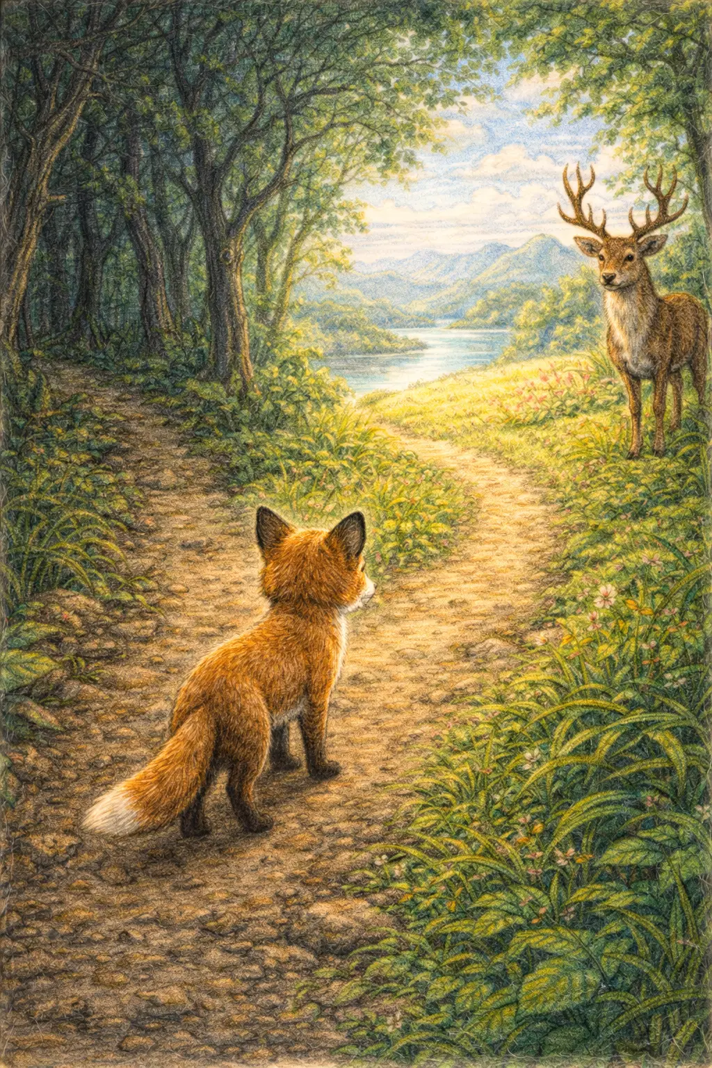 Illustration for the parable The Fox and the Two Paths