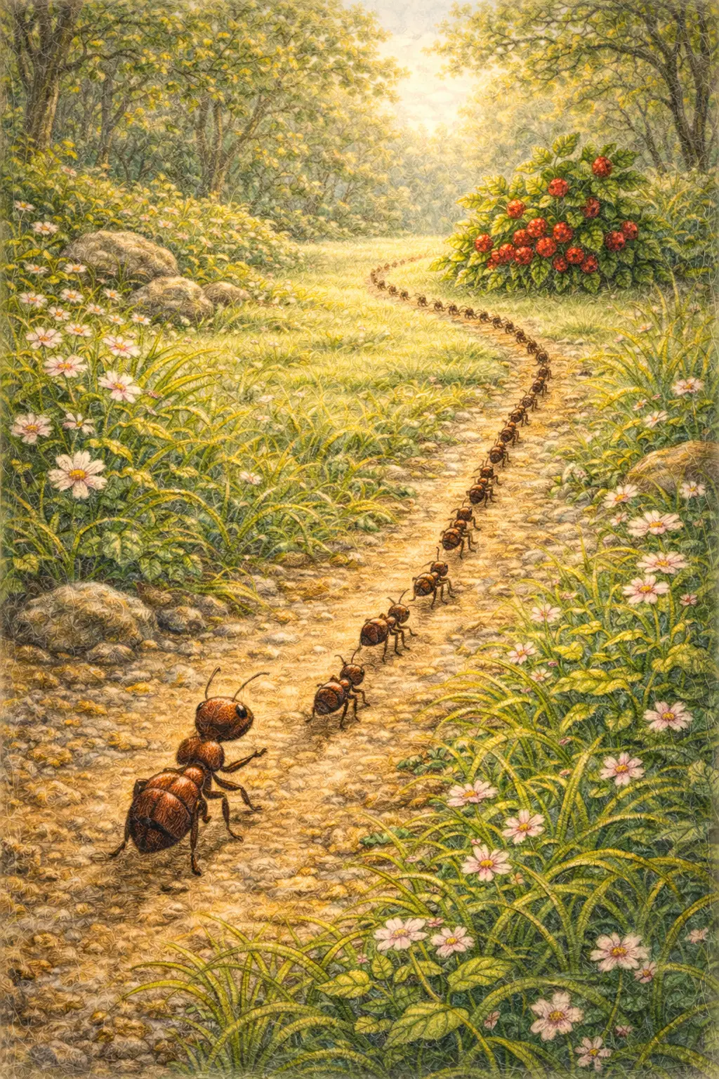 Illustration for the parable The Ant and the Straight Path